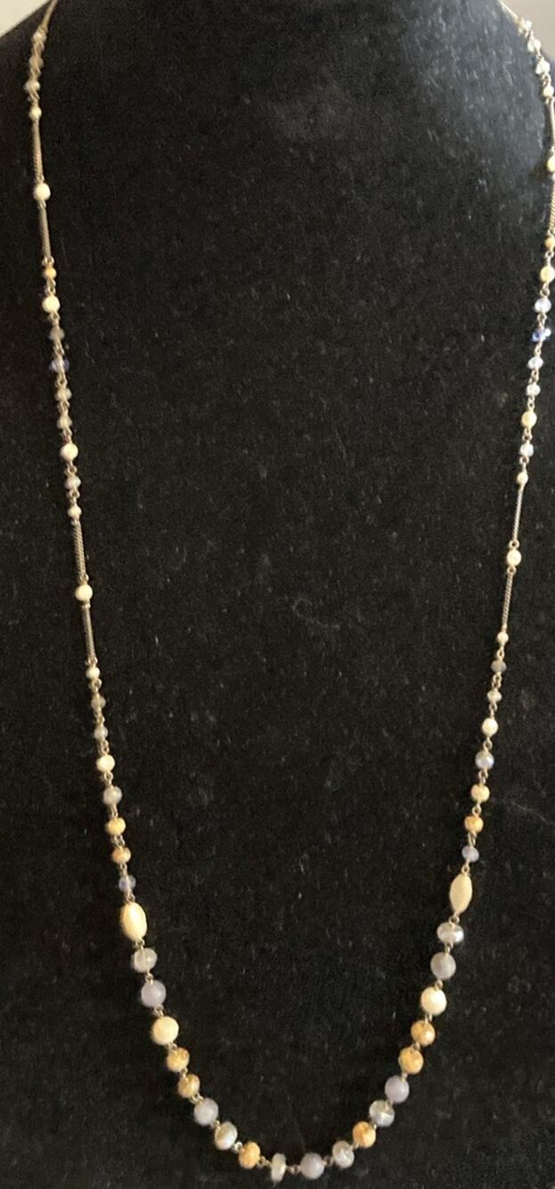 Chan Luu 17.5” Beaded Necklace Multi Stone Bronze Tone Boho Fashion Jewelry